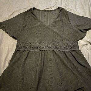 Black Lace Trim Eyelet Top